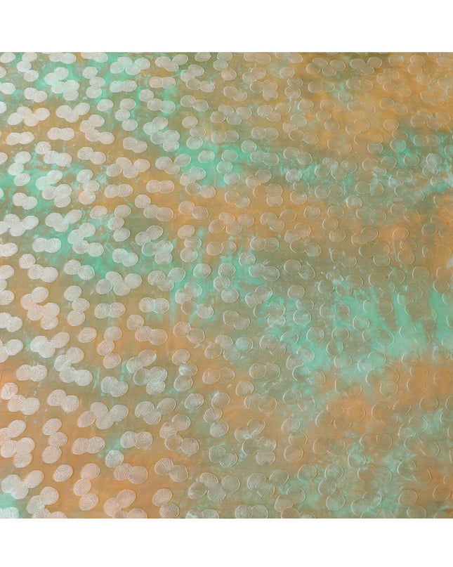 قماش شيفون حريري خالص بني فاخر مع طباعة متعددة الألوان مع فيسكوز فضي بتصميم منقط-D13116