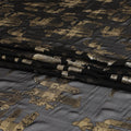 Black pure silk chiffon fabric with gold metallic lurex in fancy design-D7465