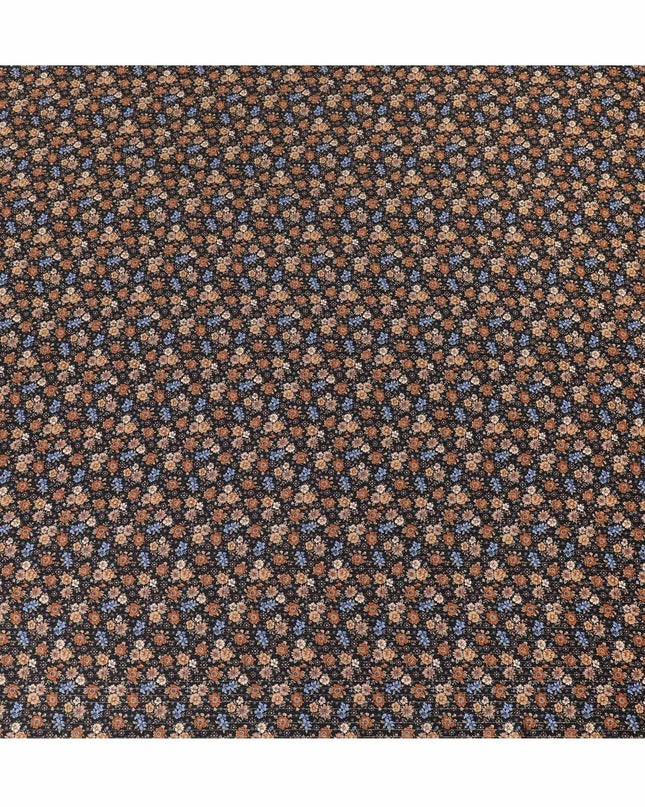 Black viscose crepe printed fabric with multi colour prints in floral design-D11158