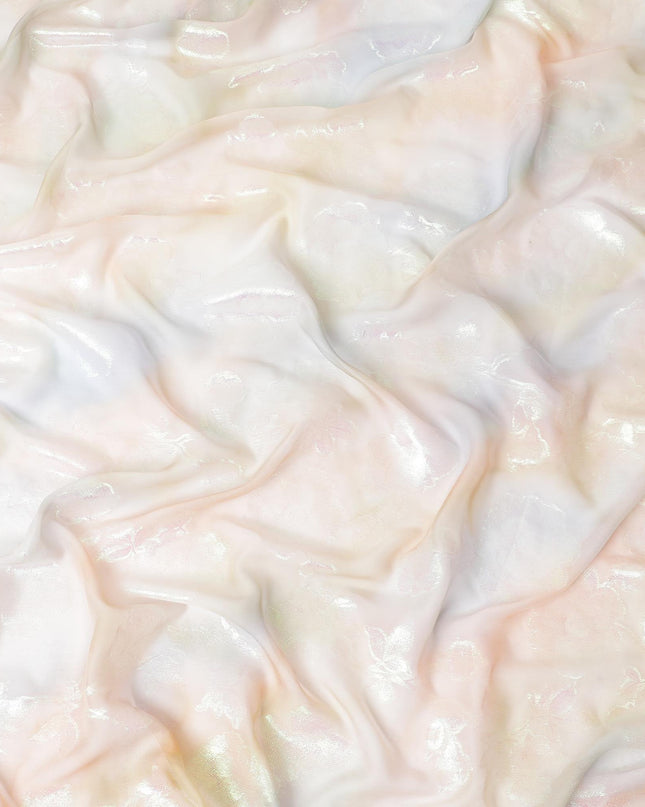 قماش شيفون حريري نقي فاخر متعدد الألوان مع لوريكس معدني أخضر نيون بتصميم زهور-D9679