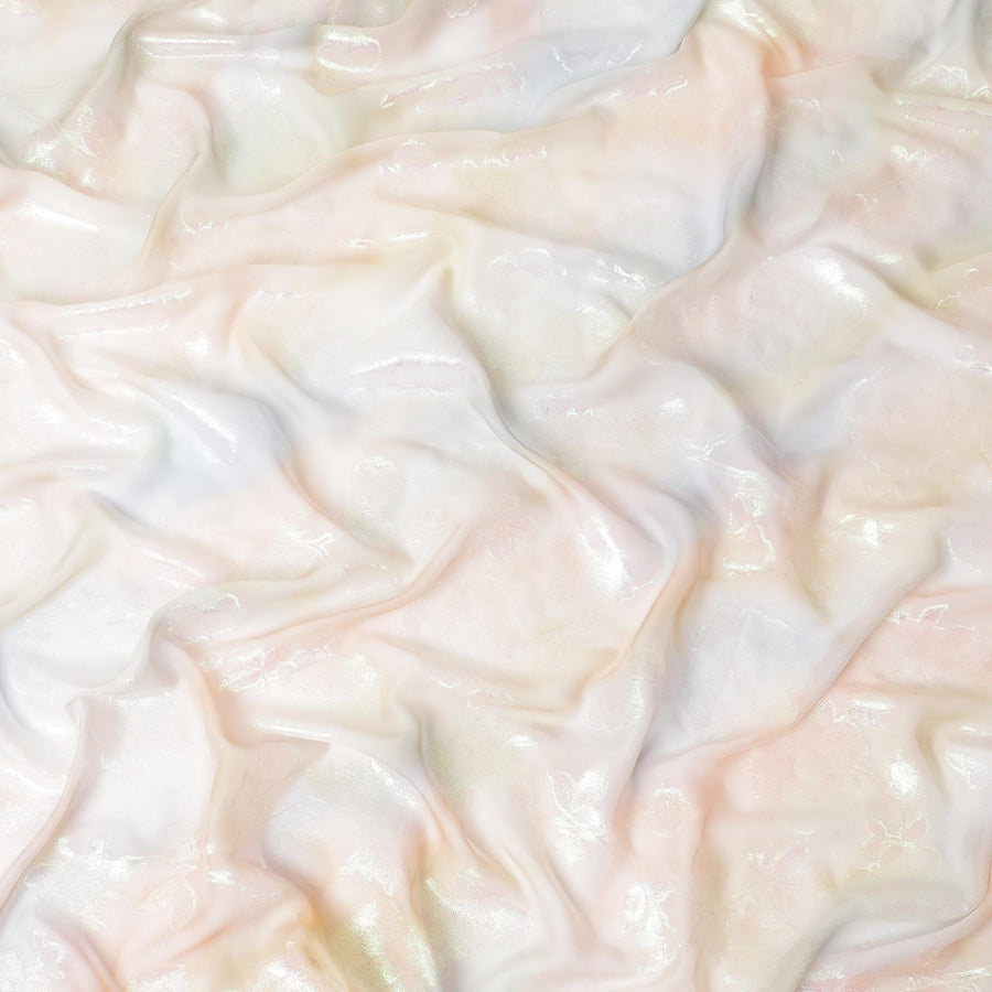 Multicolor premium pure silk chiffon fabric with neon green metallic lurex in floral design-D9679