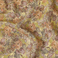 Mustard yellow viscose crepe fabric with multicolor print in floral design-D15650