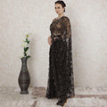 Black, Copper Premium pure French outline lurex chantilly lace saree having stone work in floral design-D14484