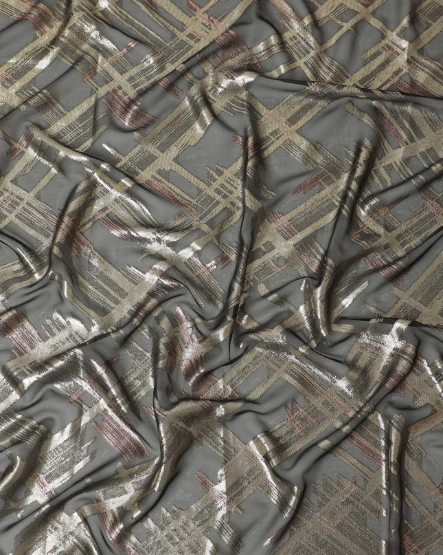 Black Premium pure French (Fransawi) silk chiffon garbasaar with gold metallic lurex in floral design-D11557