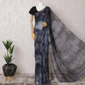 Slate grey, black Tie & die printed Premium pure French silk chiffon saree having stone work in Fancy design-D15506