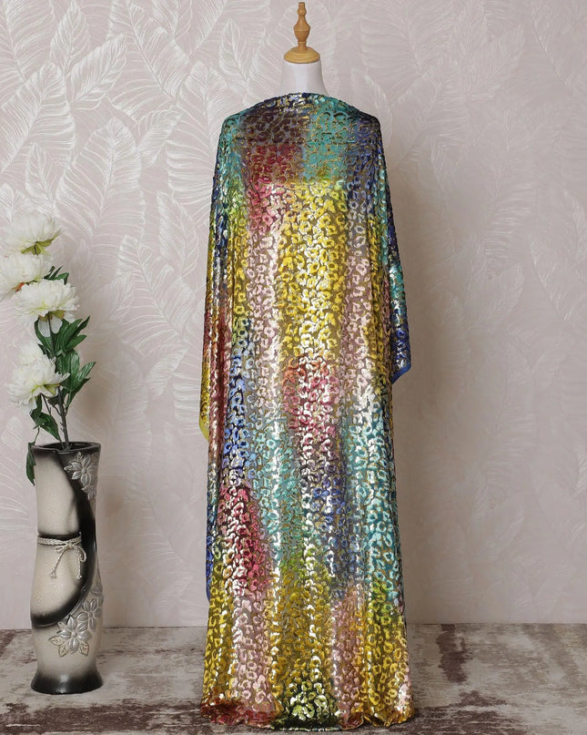 Multicolor Premium pure silk blended velvet makmal dirac fabric with gold metallic lurex in abstract design-D14857 Regal Fabrics