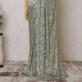 Mehindi green, silver Premium pure French metallic chantilly lace saree having stone work in floral design-D14586