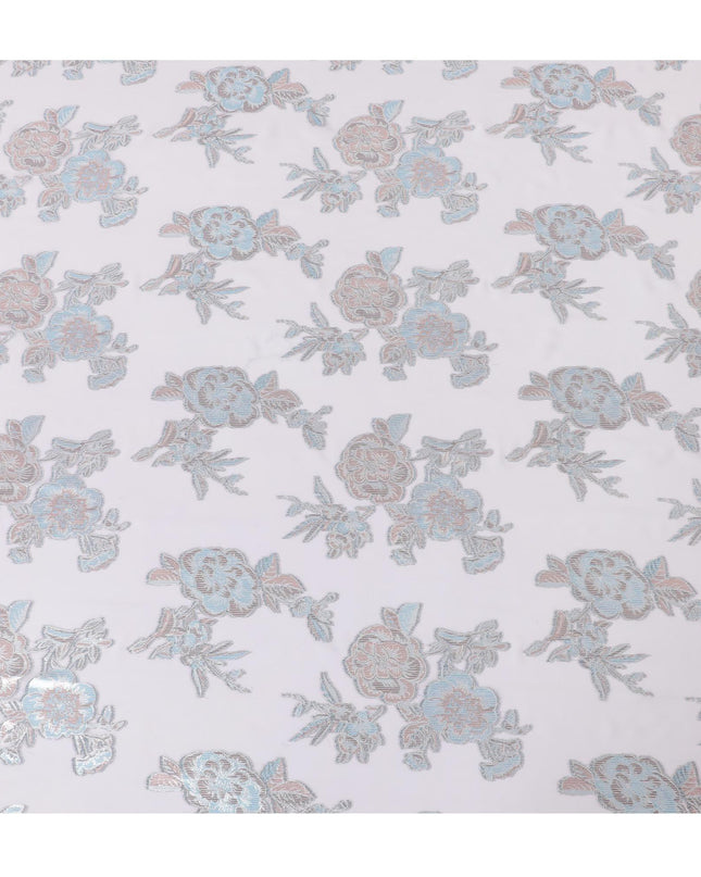 Light thistle purple premium pure silk chiffon fabric with silver, baby blue and copper metallic lurex in floral design-D11498