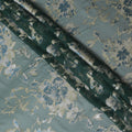 Bottle green premium pure silk chiffon fabric with baby blue viscose and gold metallic lurex in floral design-D12518 Regal Fabrics