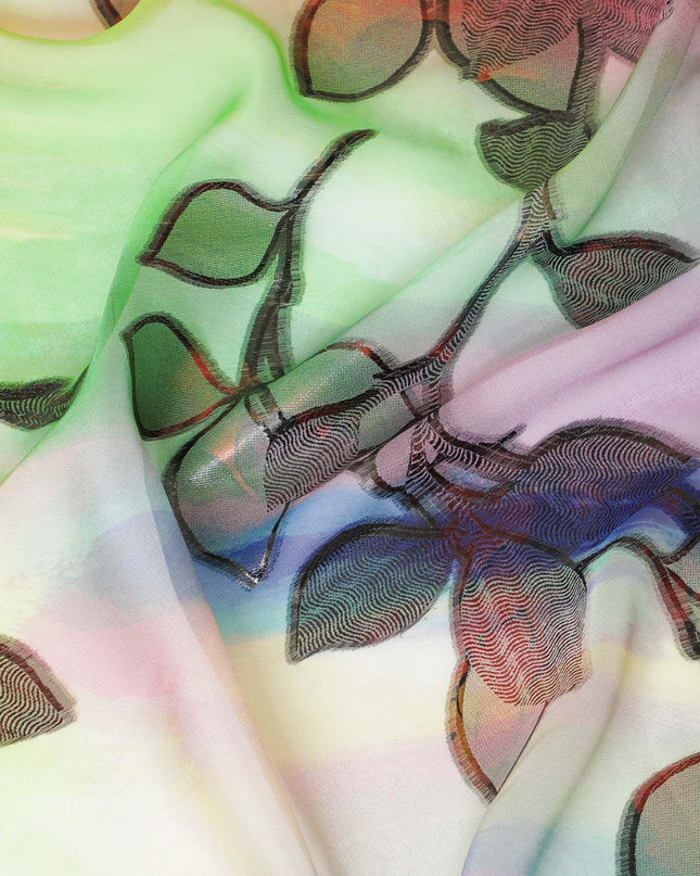 قماش شيفون حريري نقي فاخر متعدد الألوان مطبوع مع لوركس معدني متعدد الألوان بتصميم زهور-D9339