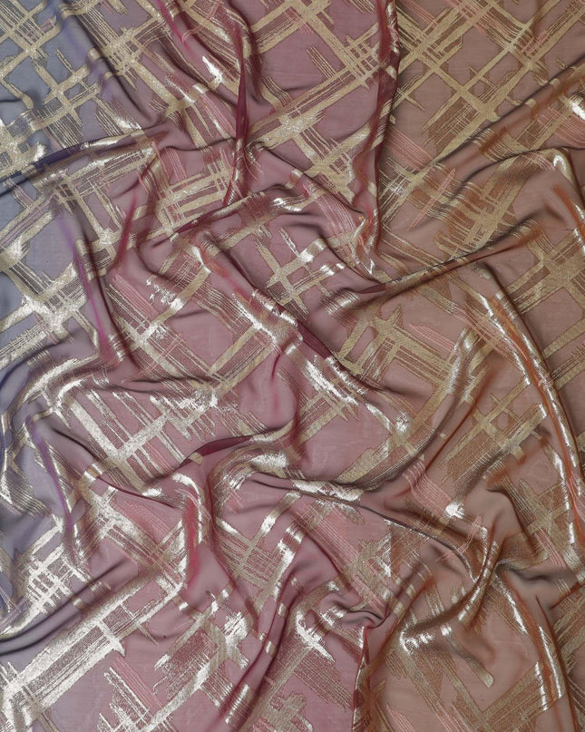 Multicolor Premium pure French (Fransawi) silk chiffon garbasaar with gold metallic lurex in floral design-D11556 Regal Fabrics