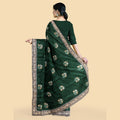 Pine green synthetic tusser fabric with multi colour embroidery in floral design. Blouse piece in same colour-D12745 Regal Fabrics