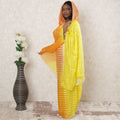 Multicolor Premium synthetic chiffon thobe with gold metallic foil print in stripe design-D14393 Regal Fabrics