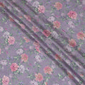 Lavender viscose crepe fabric with sage green, baby pink and light lilac print in floral design-D15651