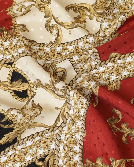 ساتان من الحرير الخالص الإيطالي باللون البيج اللاتيه مع جاكار منقط بنفس اللون مع طباعة متعددة الألوان بتصميم الأزهار-D9726