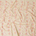 Light gold Premium pure cotton voile fabric with peach, magenta pink and beige embroidery in floral design-D15254