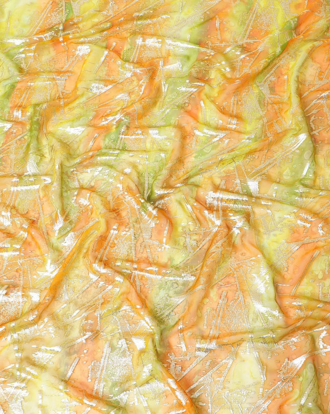 قماش شيفون حريري نقي فاخر متعدد الألوان مع لوريكس معدني ذهبي بتصميم زهور-D9334