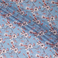 Steel blue cotton voile fabric with cerise pink, off white and black print in floral design-D10751 Regal Fabrics