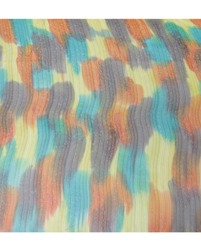 قماش شيفون من الحرير الخالص متعدد الألوان مع لوريكس معدني ذهبي بتصميم مخطط -D12619