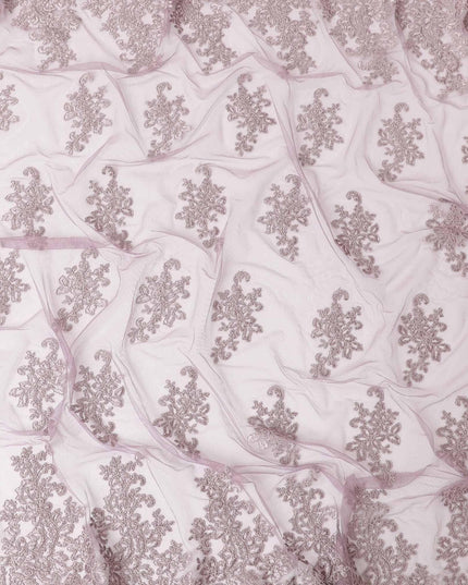 Thistle purple nylon tulle fabric with same tone embroidery in floral design-D6685