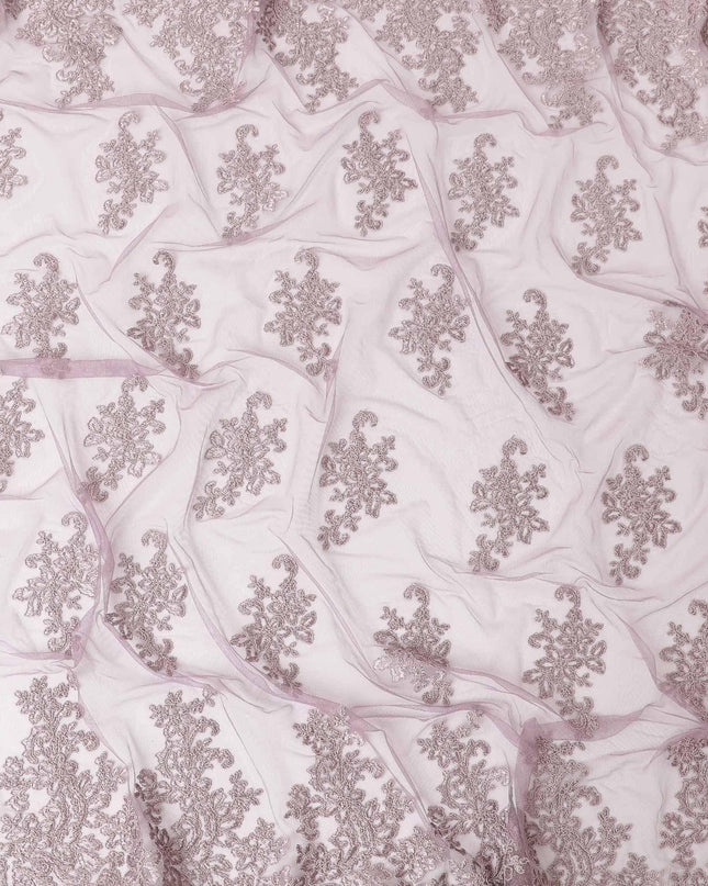 Thistle purple nylon tulle fabric with same tone embroidery in floral design-D6685 Regal Fabrics