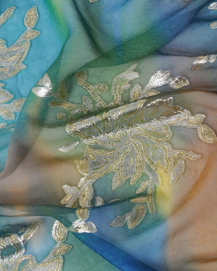 قماش شيفون حريري نقي فاخر متعدد الألوان مطبوع يدويًا مع لوركس معدني ذهبي بتصميم فاخر-D10410