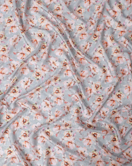 Cloud grey blended viscose fabric with multicolor print in floral design-D13310