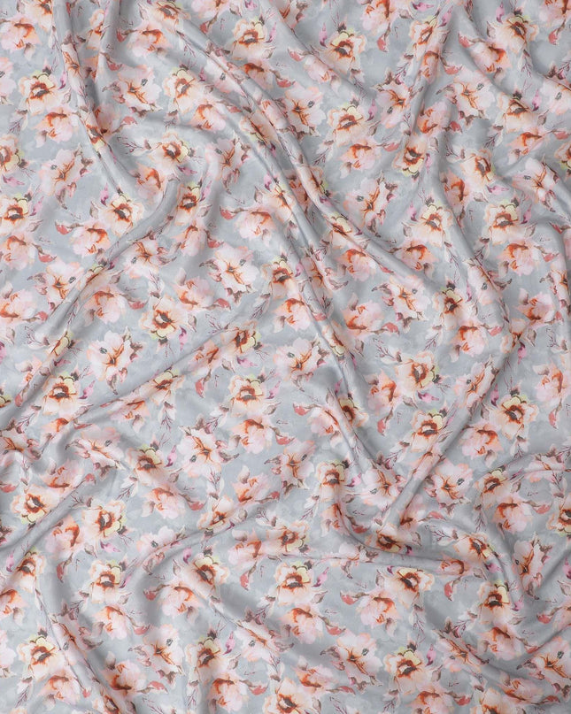 قماش فيسكوز ممزوج باللون الرمادي السحابي مع طباعة متعددة الألوان بتصميم الأزهار-D13310