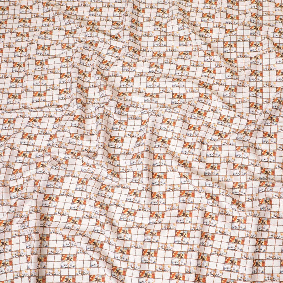 قماش الكتان الأبيض المخلوط مع طباعة متعددة الألوان بتصميم الأزهار-D8893