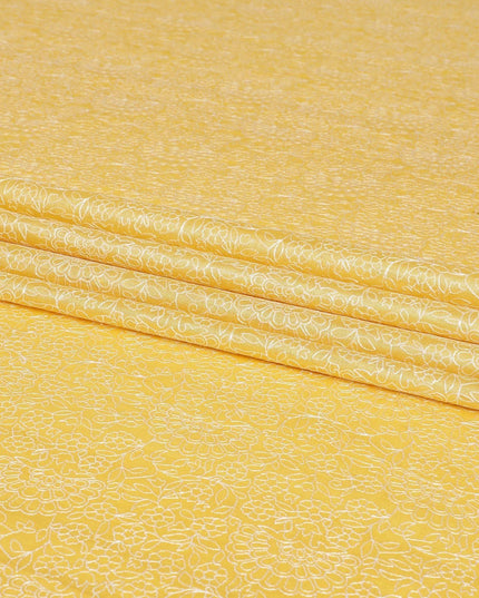 Mustard yellow tussar silk fabric with off white embroidery in fancy design-D6436