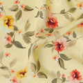 Banana yellow Premium pure silk crepe fabric with multicolor print in floral design-D13862