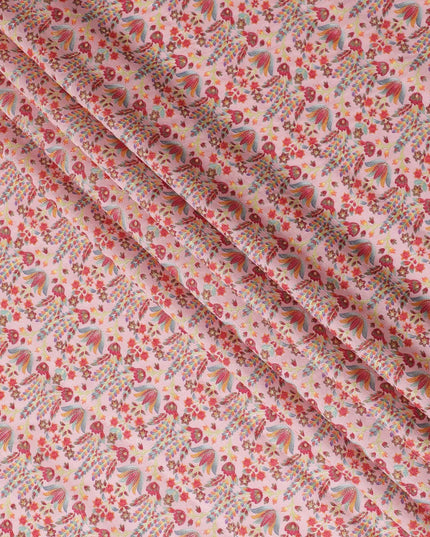 Light pink blended cotton silk fabric with multicolor embroidery in floral design-D15469