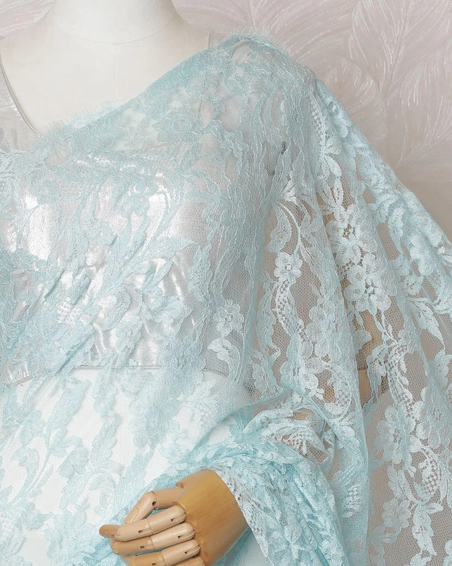Electric blue Premium pure French chantilly lace saree in floral design-D14569 Regal Fabrics