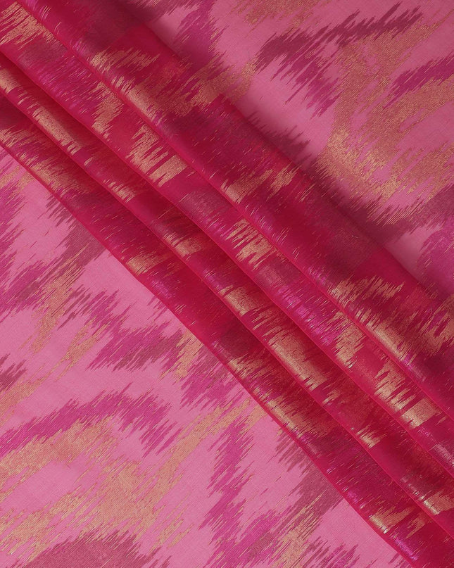 قماش شيفون من الحرير الخالص الفاخر باللون الوردي الأرجواني مع لوريكس معدني ذهبي ووردي بتصميم تجريدي-D12319