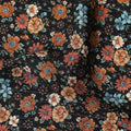 Black viscose crepe printed fabric with multi colour prints in floral design-D11159