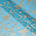 Sky blue Premium pure silk chiffon with gold metallic lurex in Leaf design-D11359