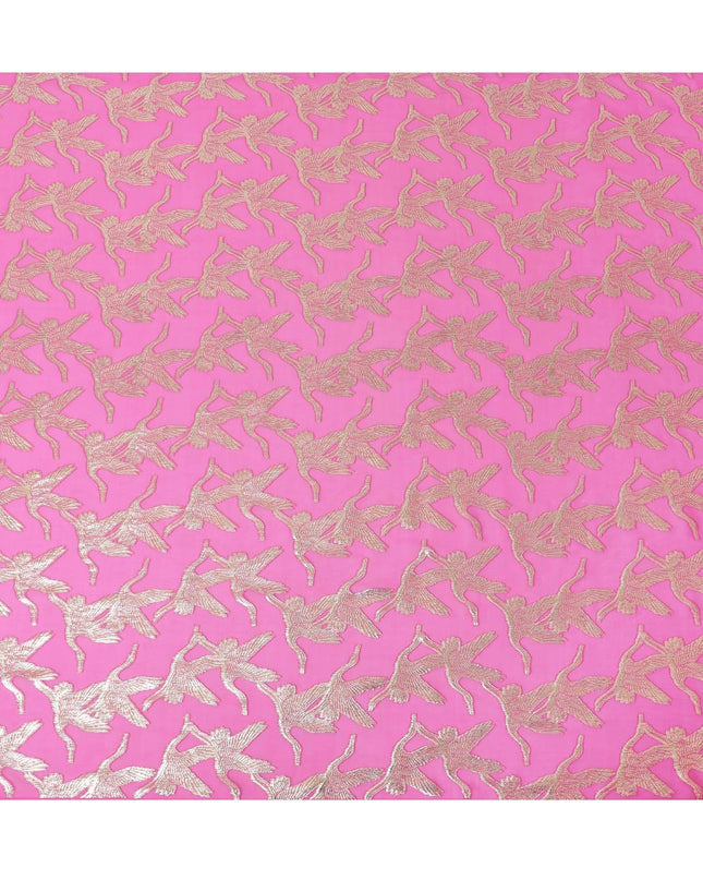 قماش شيفون من الحرير الخالص باللون الفوشيا باللون الوردي مع لوريكس معدني ذهبي بتصميم فاخر - D10533