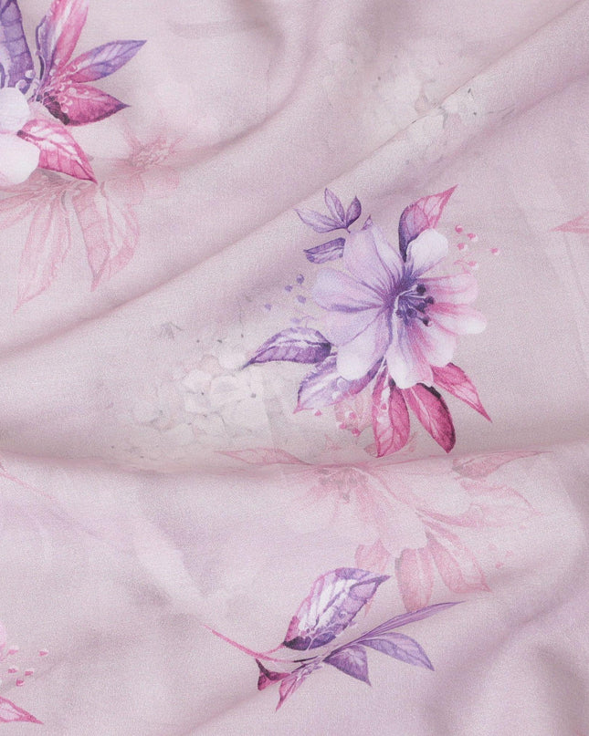 Light pink cotton lawn fabric with off white, lavender and pink print in floral design-D15290