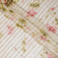 Multicolor synthetic chiffon fabric with gold stripe having same tone metallic dot foil in stripe design-D13657 Regal Fabrics