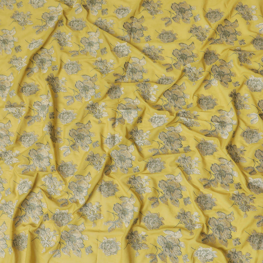 قماش الفوال القطني الأخضر من موقع قران بنفس النغمة والتطريز باللون الأخضر الزيتوني بتصميم الأزهار-D14472