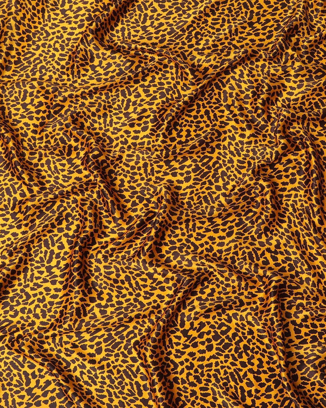 قماش ساتان حريري نقي 100% ممتاز باللون البرتقالي النمر مع طباعة بني موكا بتصميم جلد الحيوان-D9292