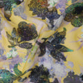 Sunflower yellow premium pure silk chiffon fabric with multicolor print and metallic lurex in floral design-D13237