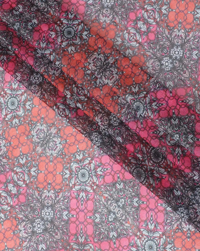Multicolor printed synthetic chiffon fabric in floral design-D11015 Regal Fabrics
