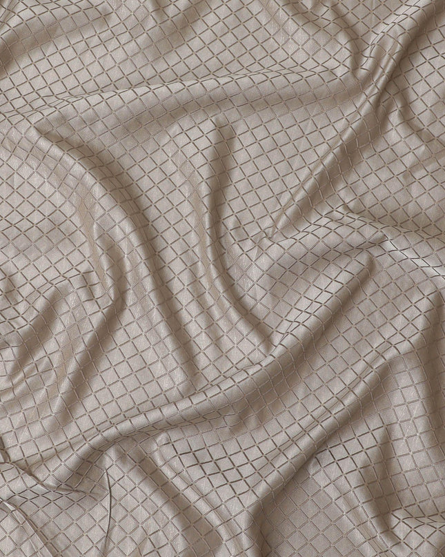 Khaki grey premium silk brocade fabric with same tone jacquard having gold metallic lurex in fancy design-D12461