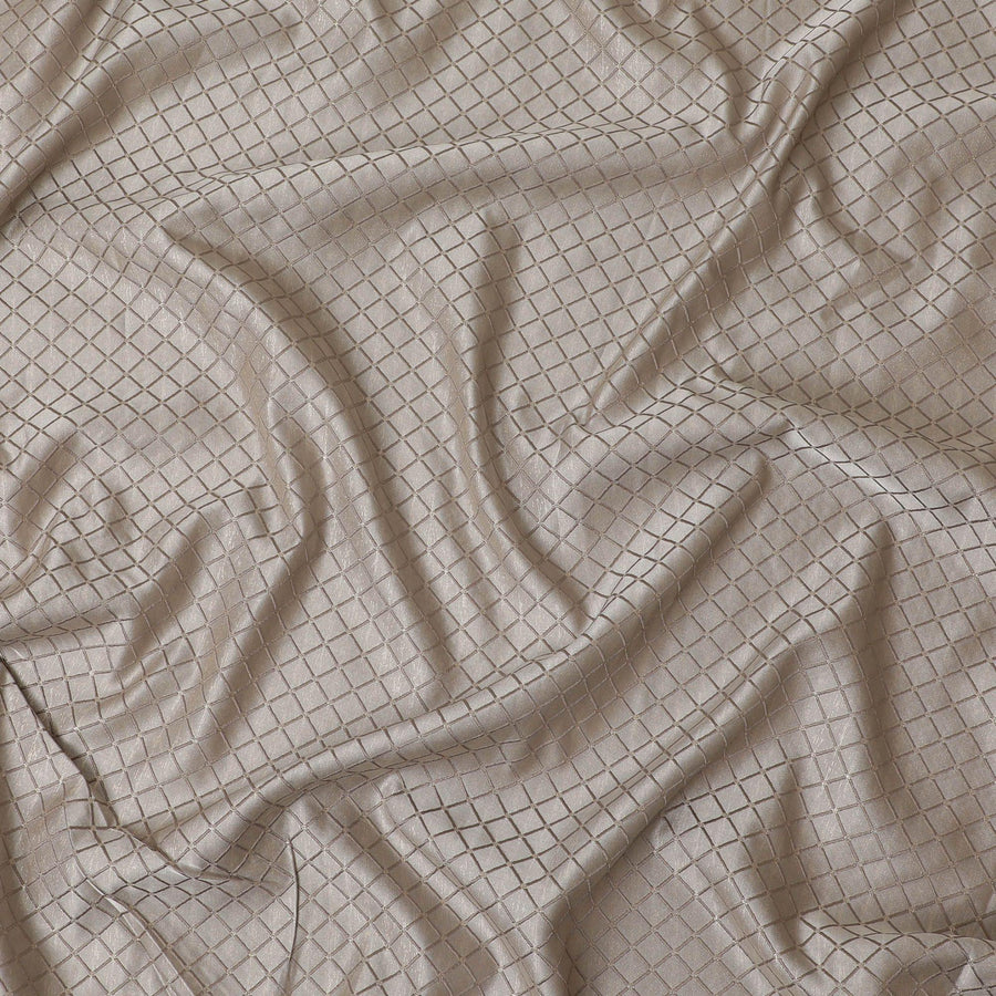 Khaki grey premium silk brocade fabric with same tone jacquard having gold metallic lurex in fancy design-D12461