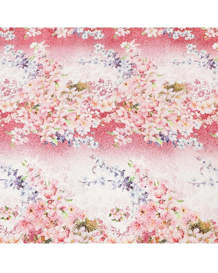 White Premium Italian silk chiffon dirac with multicolor print having same tone velvet jacquard in floral design-D8689 Regal Fabrics