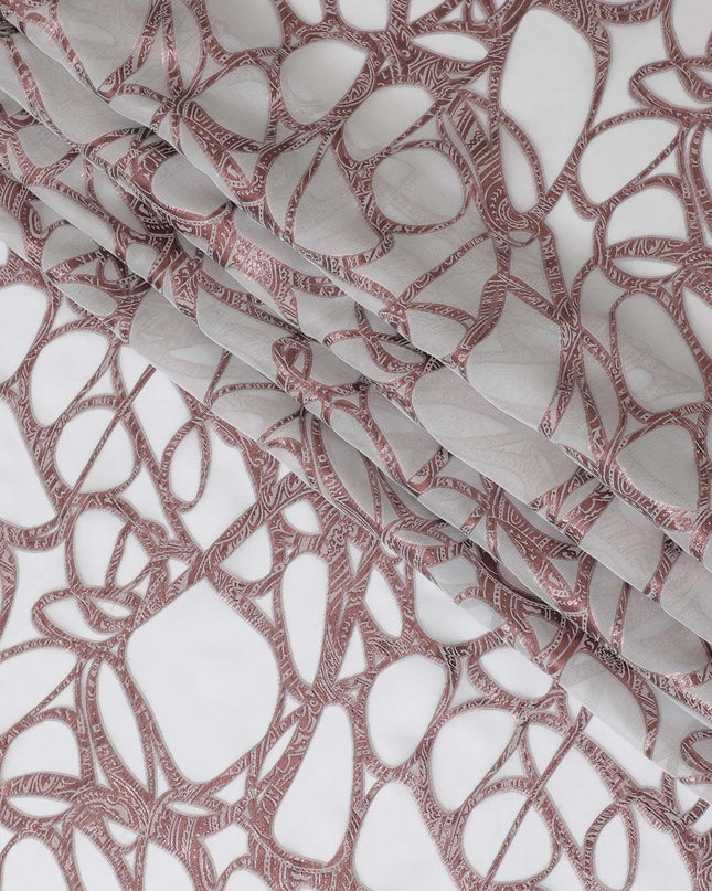 قماش شيفون من الحرير الخالص باللون الأبيض اللؤلؤي مع لوريكس معدني وردي وردي بتصميم تجريدي -D10543