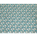 Sea green cotton lawn fabric with beige, black and off white print in floral design-D8439