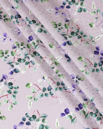 Light Lavender Italian premium pure silk satin with same tone dot jacquard having multicolor print in floral design-D9721