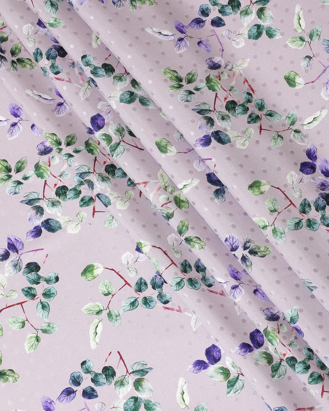 Light Lavender Italian premium pure silk satin with same tone dot jacquard having multicolor print in floral design-D9721